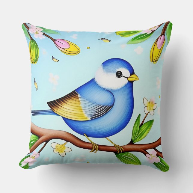🐦 Bird Floral Throw Pillow Spring Home Decor 🌸✨ (Front)
