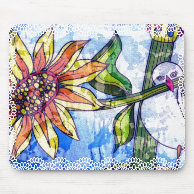 Bird, Flower and Lace Mouse Pad (Front)