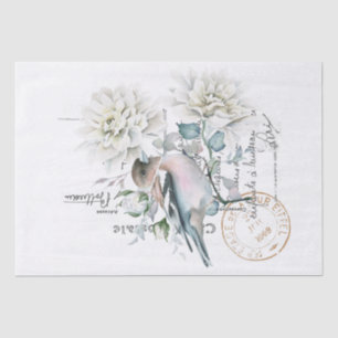 Bird Flower French Script Postmark Decoupage Tissue Paper