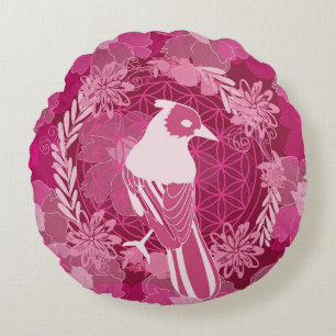 Bird flower of life round cushion