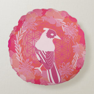 Bird flower of life round cushion