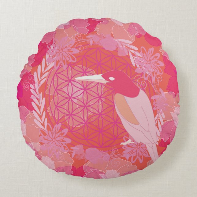 Bird flower of life round cushion (Front)