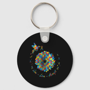 Bird Flower Ribbon Puzzle Live Love Accept Autism  Key Ring