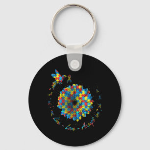 Bird Flower Ribbon Puzzle Live Love Accept Autism Key Ring