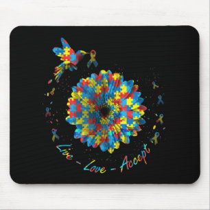 Bird Flower Ribbon Puzzle Live Love Accept Autism Mouse Pad
