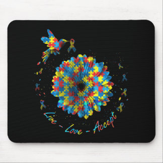 Bird Flower Ribbon Puzzle Live Love Accept Autism  Mouse Pad