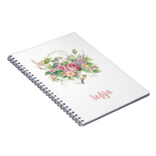 Bird Flower Rose Watercolor Notebook