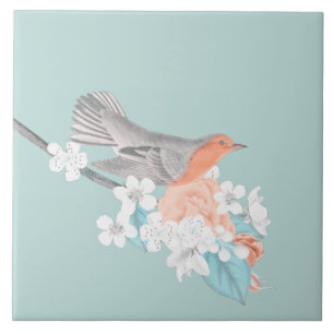 Bird & Flowers Ceramic Tile