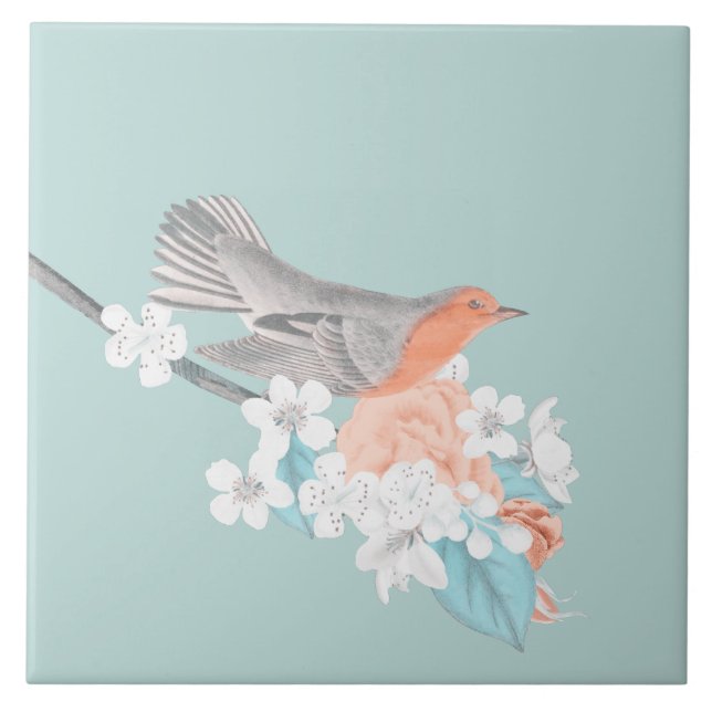 Bird & Flowers Ceramic Tile (Front)