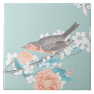 Bird & Flowers Ceramic Tile