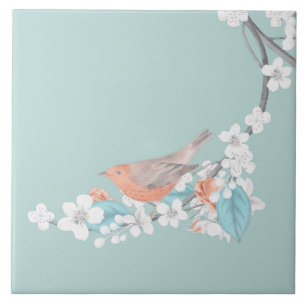Bird & Flowers Ceramic Tile