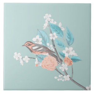 Bird & Flowers Ceramic Tile