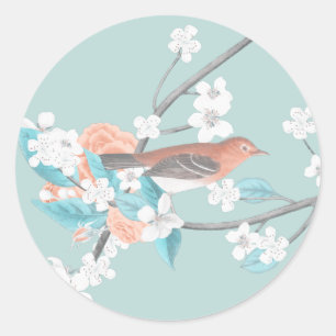 Bird & Flowers Classic Round Sticker
