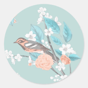 Bird & Flowers Classic Round Sticker