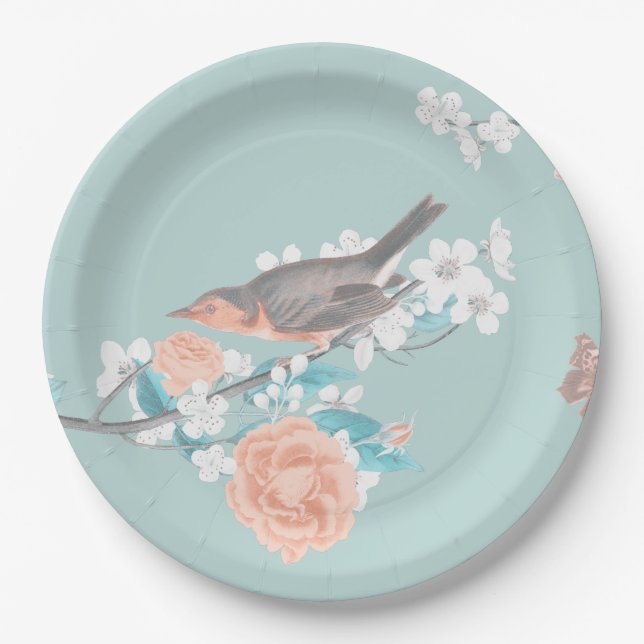 Bird & Flowers Paper Plate (Front)