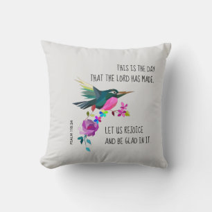 Bird & Flowers, w verse from Psalm 118:24 Cushion