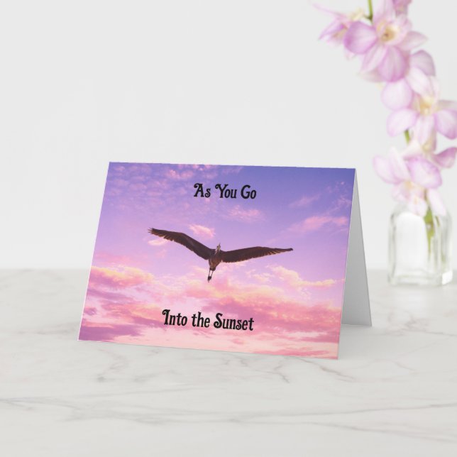 Bird Flying in Sunset Retirement Card (Orchid)