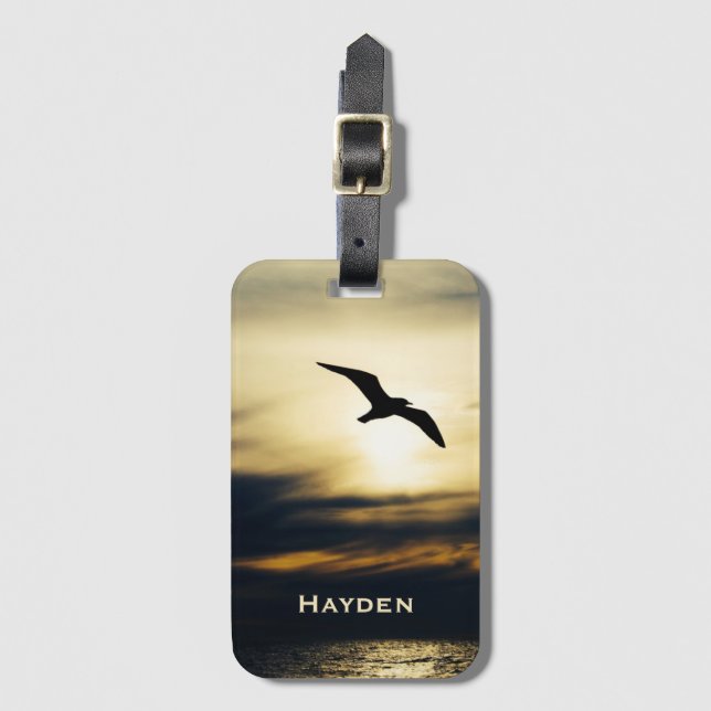 Bird Flying Silhouette Sunset Personalised Luggage Tag (Front Vertical)