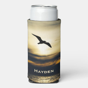 Bird Flying Silhouette Sunset Personalised Seltzer Can Cooler
