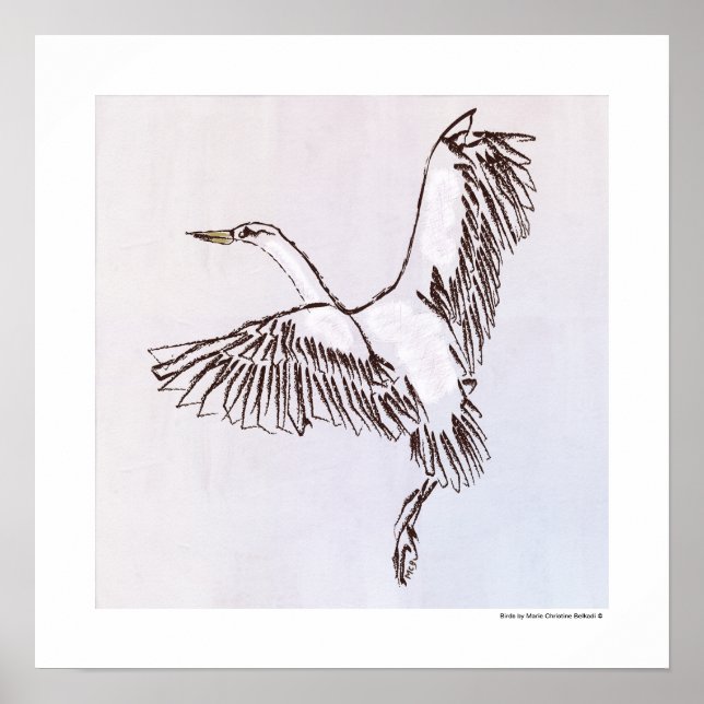 Bird Flying The Dusty Blue Grey Sky illustration Poster (Front)