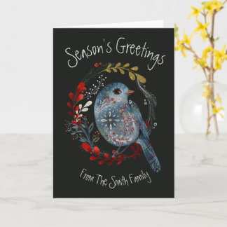 Bird Folk Art Christmas Card Season's Greetings