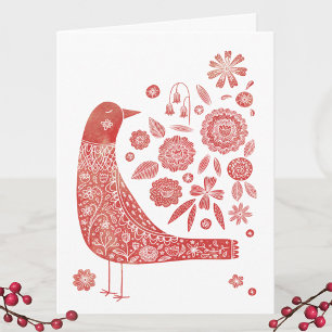 Bird Folk Art Christmas Note Card