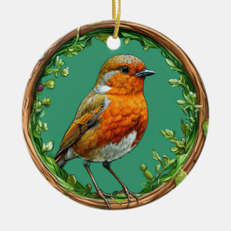 Bird Framed by Vibrant Flowers Ceramic Ornament