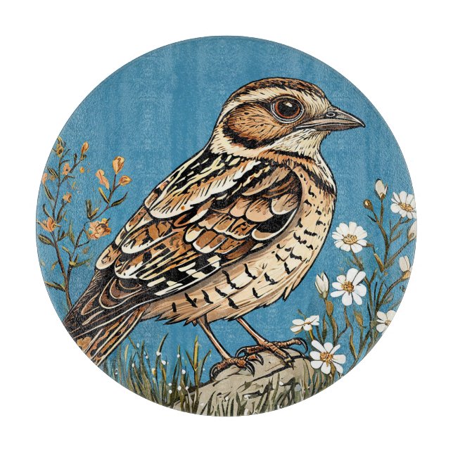 Bird Framed by Vibrant Flowers Cutting Board (Front)