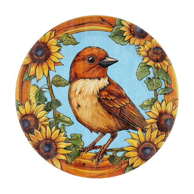 Bird Framed by Vibrant Flowers Cutting Board (Front)