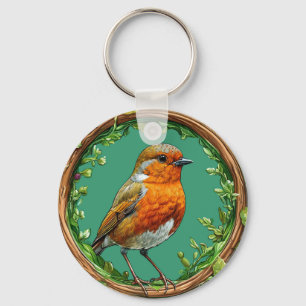 Bird Framed by Vibrant Flowers Key Ring