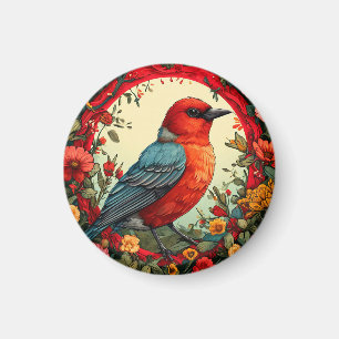 Bird Framed by Vibrant Flowers Magnet