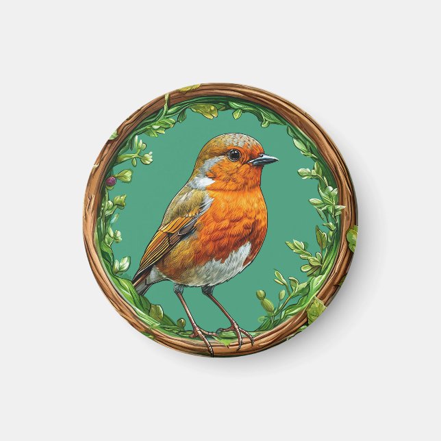 Bird Framed by Vibrant Flowers Magnet (Front)