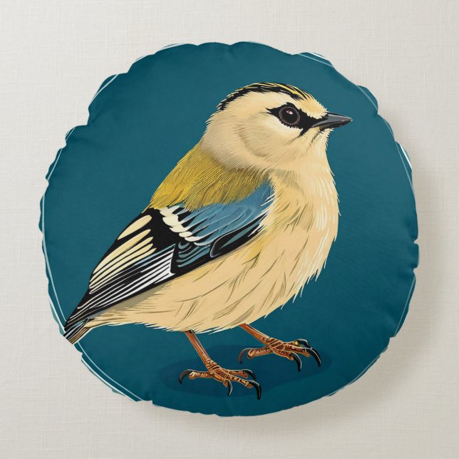 Bird Framed by Vibrant Flowers Round Cushion (Front)