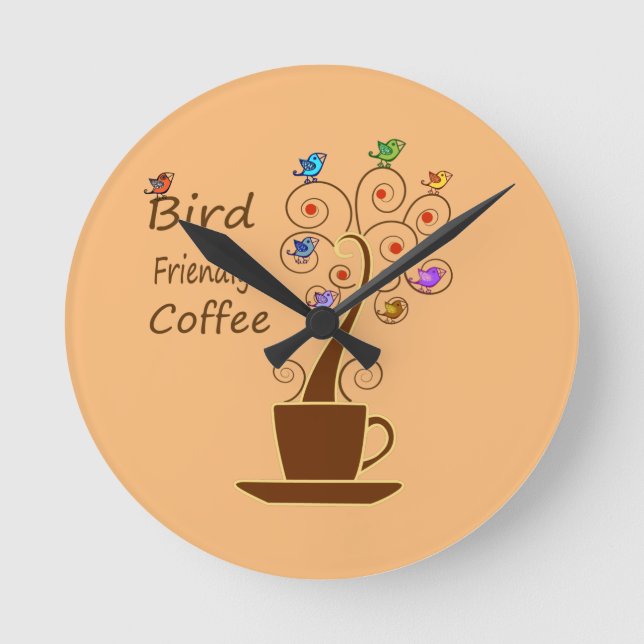 Bird Friendly Coffee Round Clock (Front)