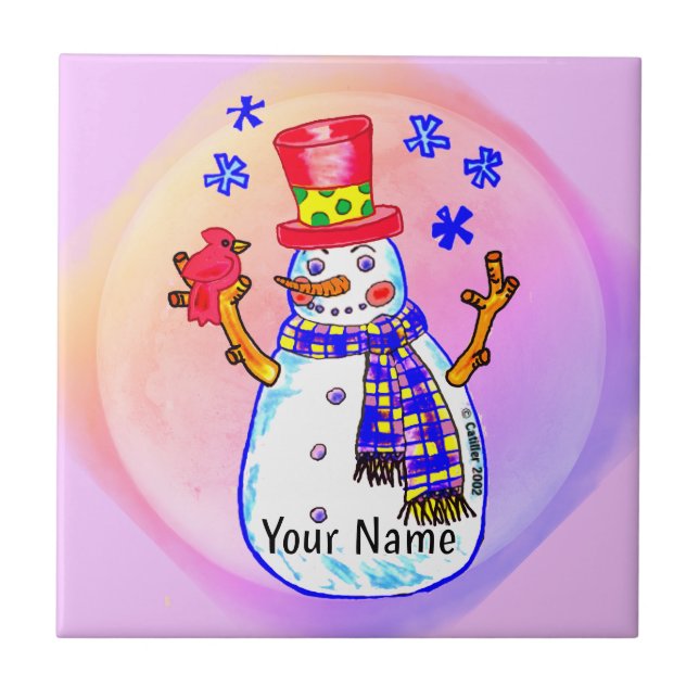 Bird Friends Snowman Ceramic Tile (Front)