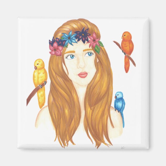 Bird Girl - 2 Inch Square Magnet (Front)