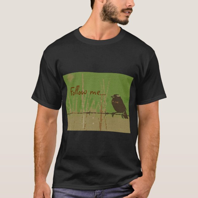 Bird green forest nature painted twitter follow me T-Shirt (Front)