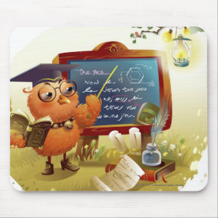 Bird holding a book and teaching at a blackboard mouse pad