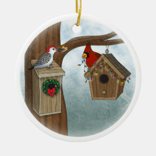 Bird House Holiday Ceramic Tree Decoration