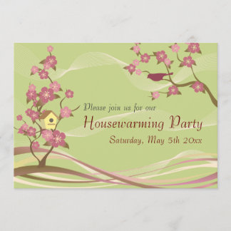Bird House Housewarming Party Inviation Green Invitation