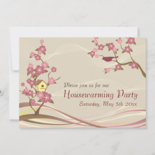 Bird House Housewarming Party Inviation Grey Invitation