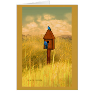 Bird house in country 2 bluebirds Mum's Day card