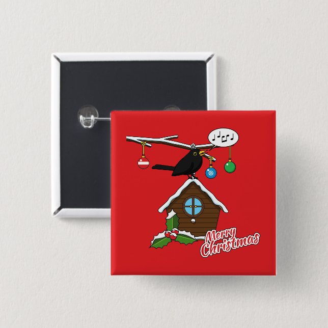Bird House Merry Christmas 15 Cm Square Badge (Front & Back)