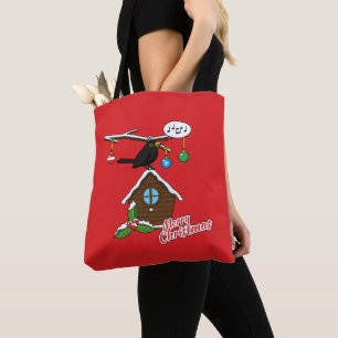 Bird House Merry Christmas Tote Bag