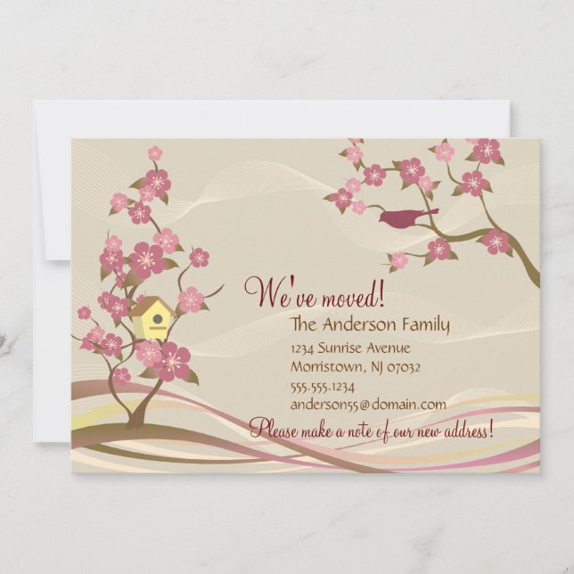 Bird House Moving Announcement Flat Card Grey (Front)