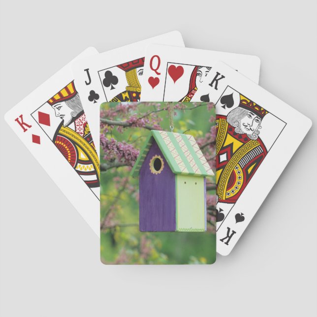 Bird House On A Redbud Tree Playing Cards (Back)