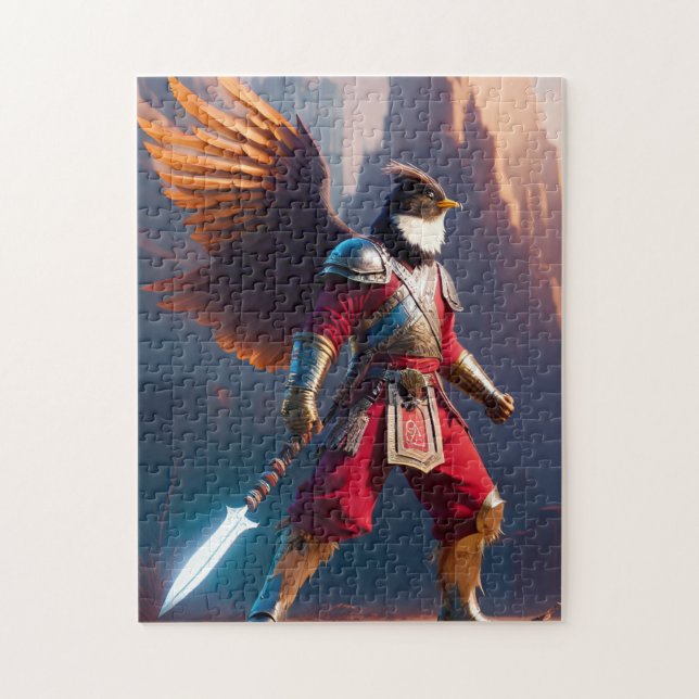 Bird humanoid with warrior gear and sword jigsaw puzzle (Vertical)