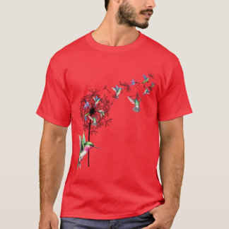 Bird Hummingbird Dandelion Flowers For friends T-Shirt