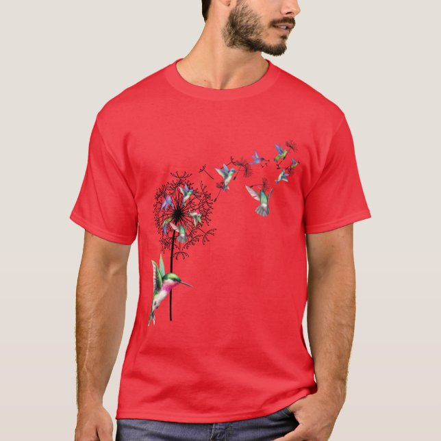 Bird Hummingbird Dandelion Flowers For friends T-Shirt (Front)