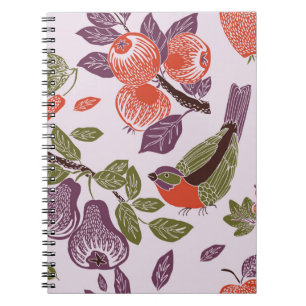 bird in a fruit garden. seamless pattern notebook